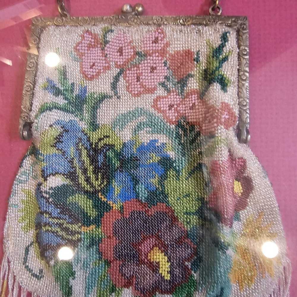 Antique Vintage Framed Micro Beaded Floral Purse … - image 3