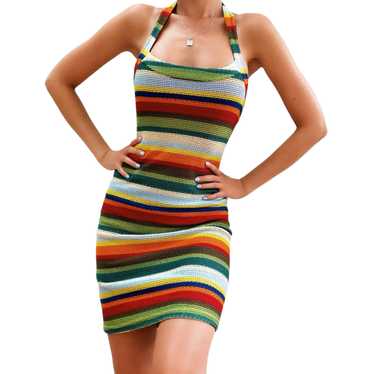 90s Striped Knit Halter Dress (S/M) - image 1