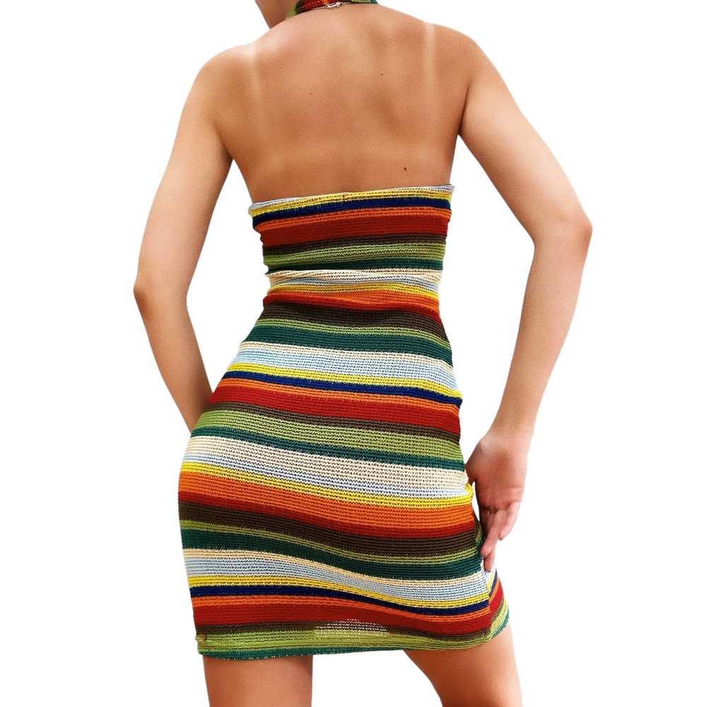 90s Striped Knit Halter Dress (S/M) - image 2