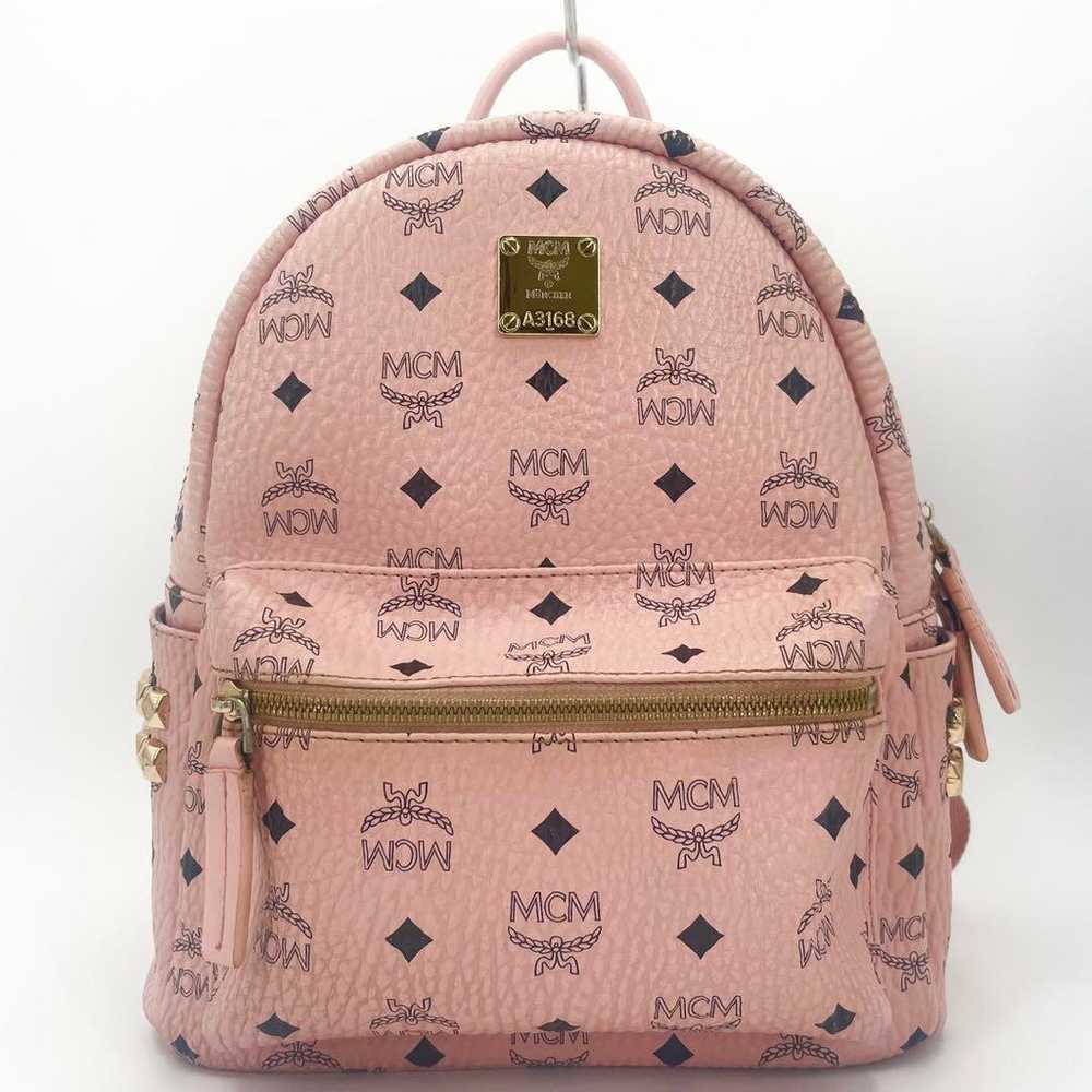 MCM MCMM backpack Visetos studs leather pink patt… - image 2