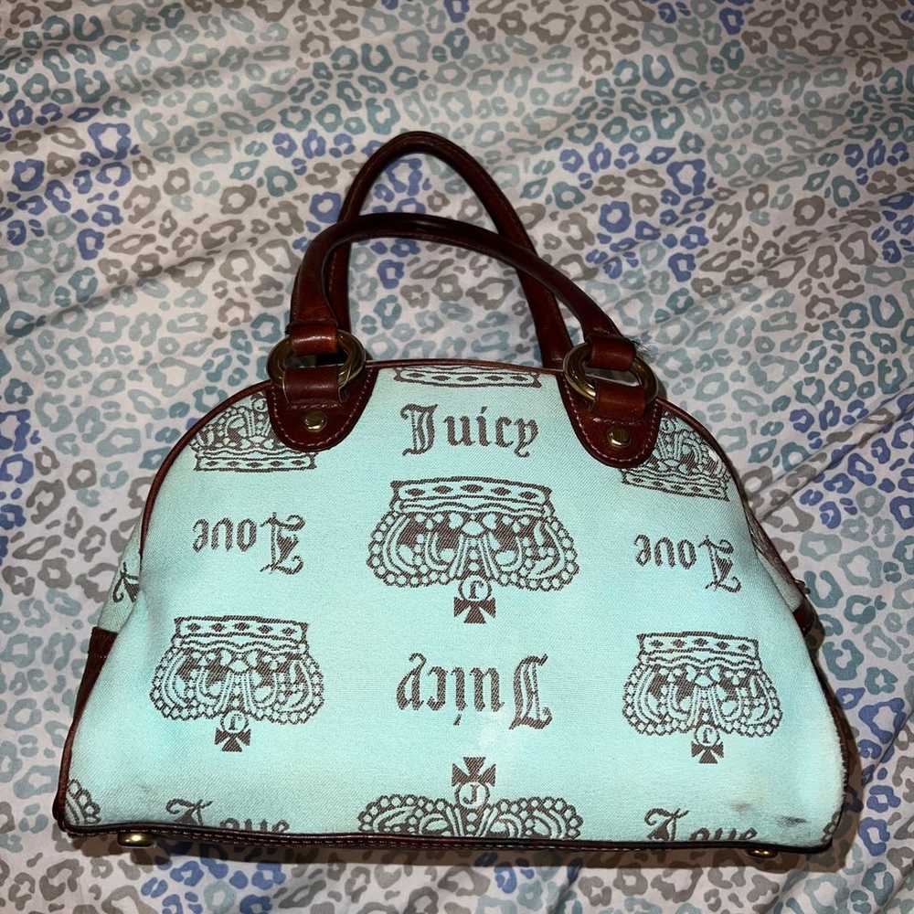 Vintage RARE Brown Blue Juicy Couture Bowler Bag … - image 3