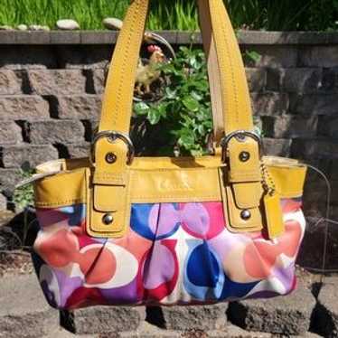 バッグ Coach Soho Tote Bag Signature Multicolor COACH - Hampton Soho Multicolor Striped Leather & Canvas