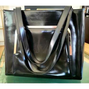 Gucci VTG Graphite Enamel Tote Silver Front Pouch - image 1