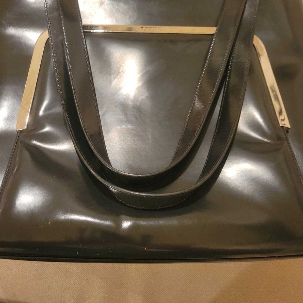 Gucci VTG Graphite Enamel Tote Silver Front Pouch - image 2