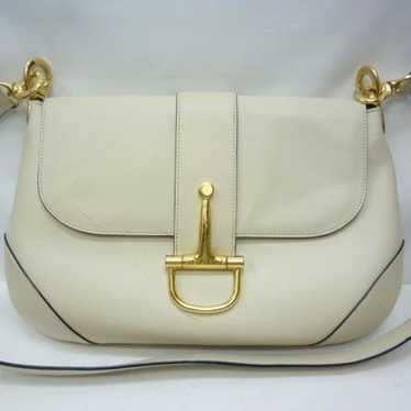 Old Celine Leather Shoulder Bag Ivory Vintage ⑧ a