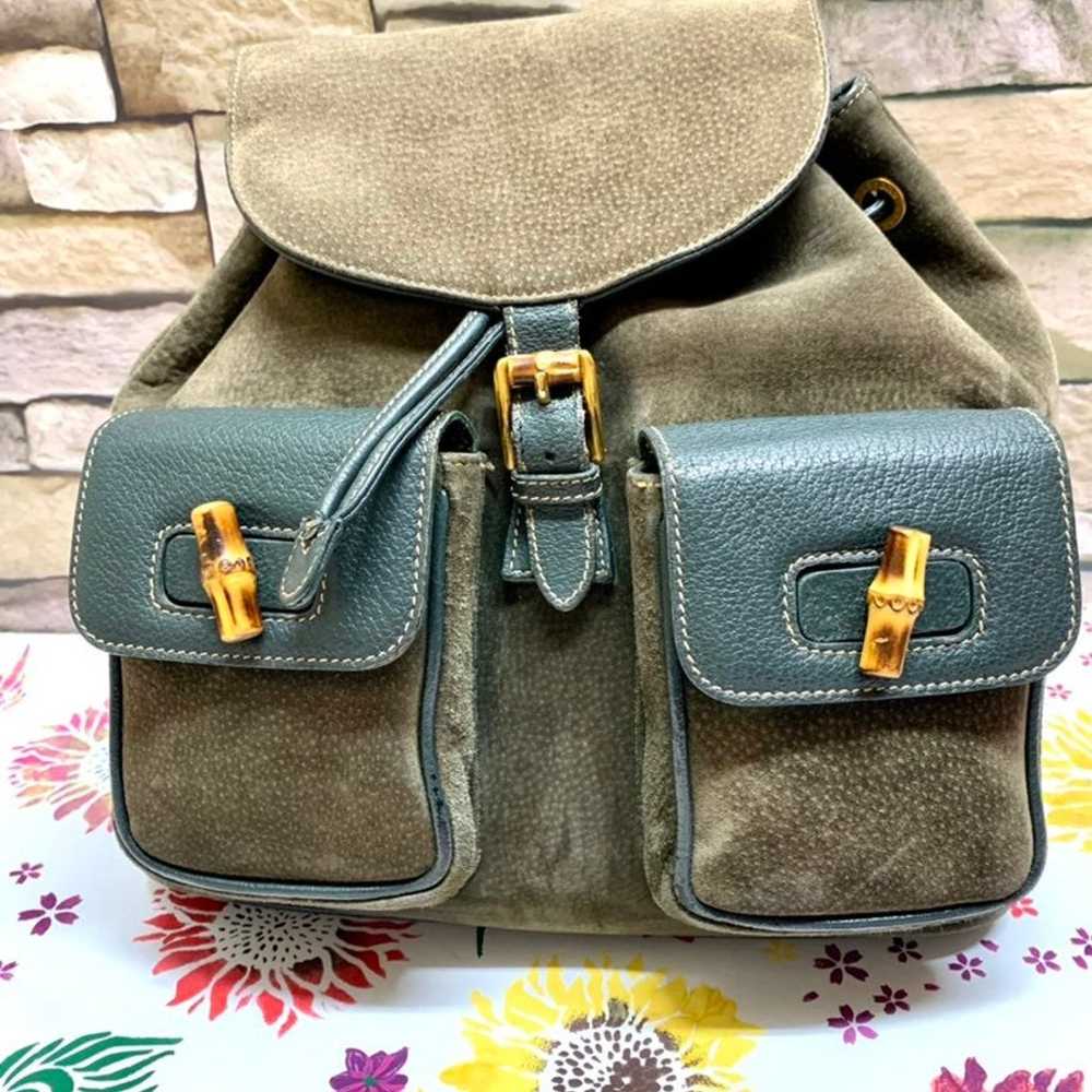 Gucci Vintage Bamboo Suede Backpack - image 2