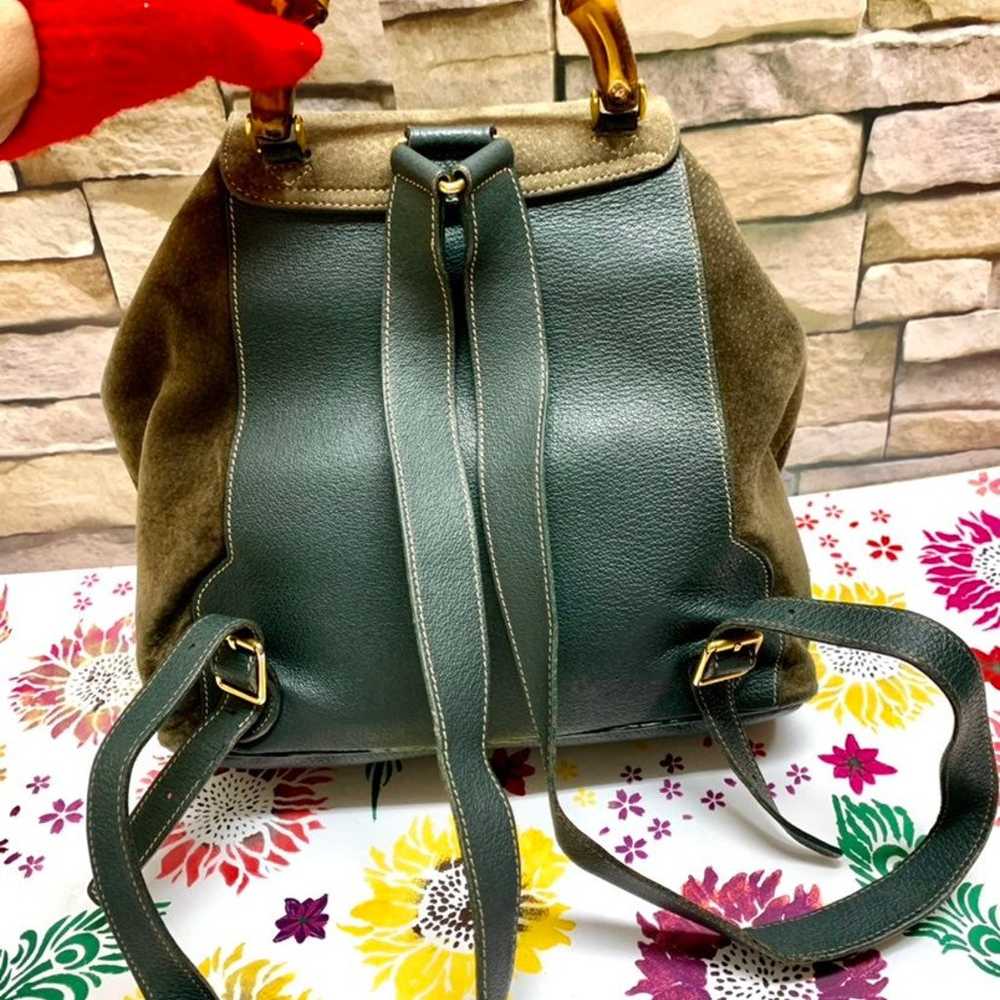 Gucci Vintage Bamboo Suede Backpack - image 3