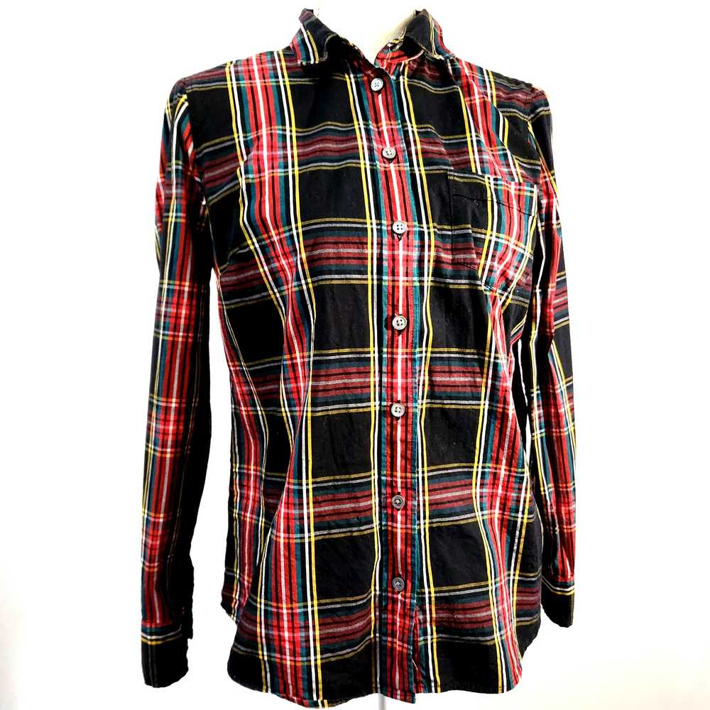 J. Crew Plaid Top Red Yellow Bluegreen on Black S… - image 1