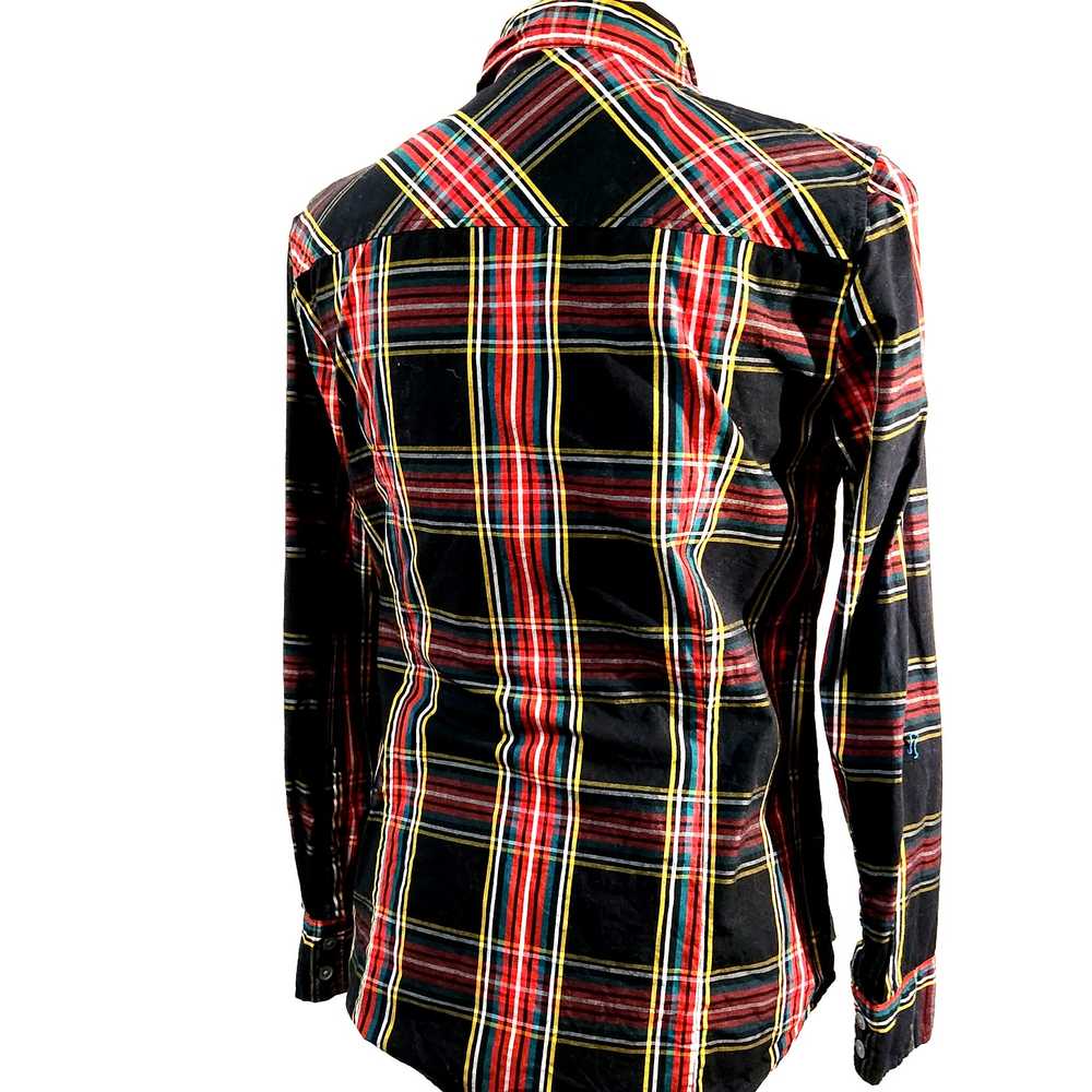 J. Crew Plaid Top Red Yellow Bluegreen on Black S… - image 2