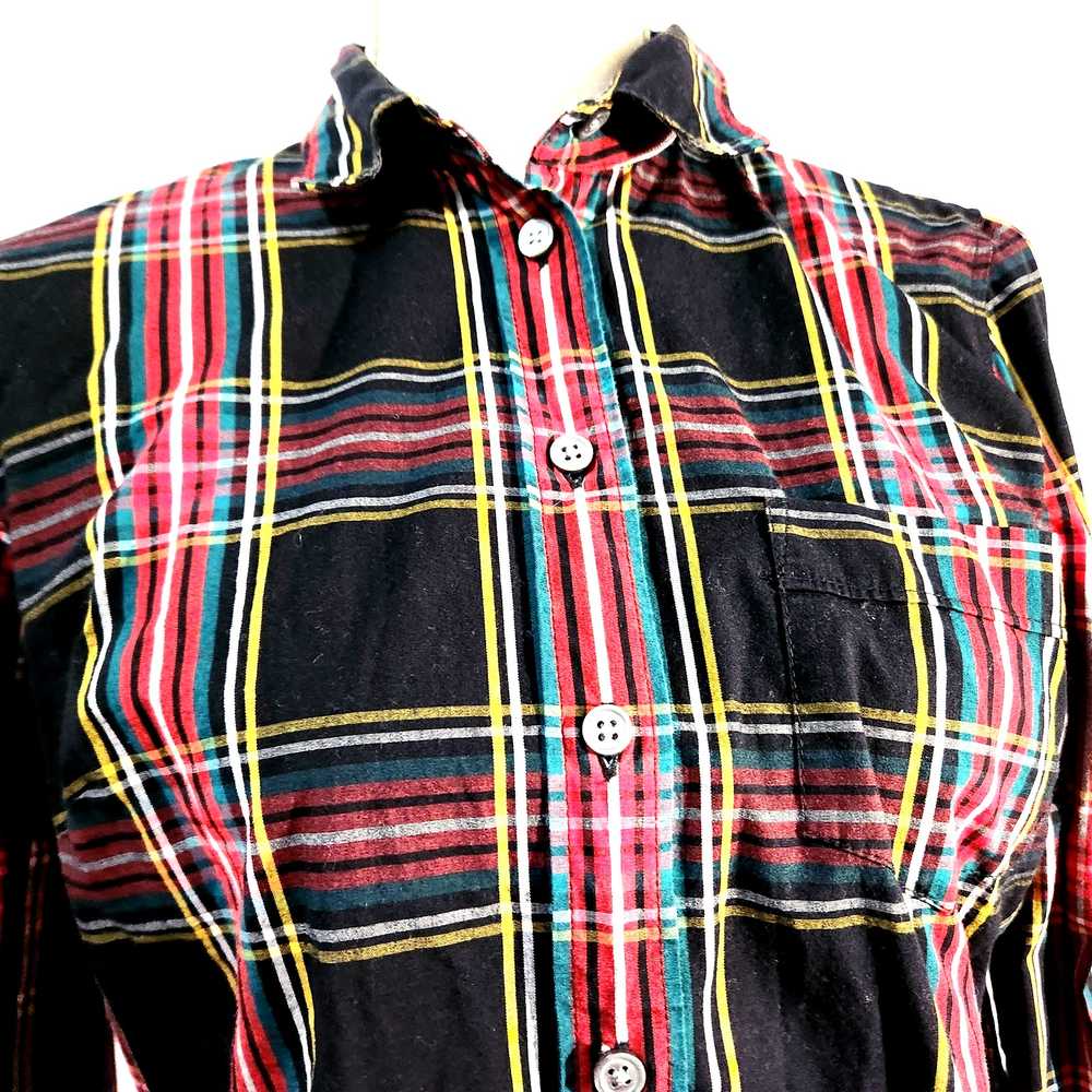 J. Crew Plaid Top Red Yellow Bluegreen on Black S… - image 3