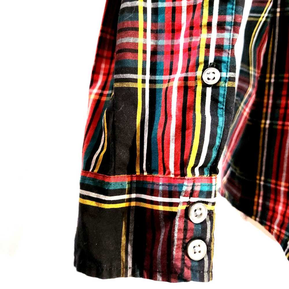 J. Crew Plaid Top Red Yellow Bluegreen on Black S… - image 4