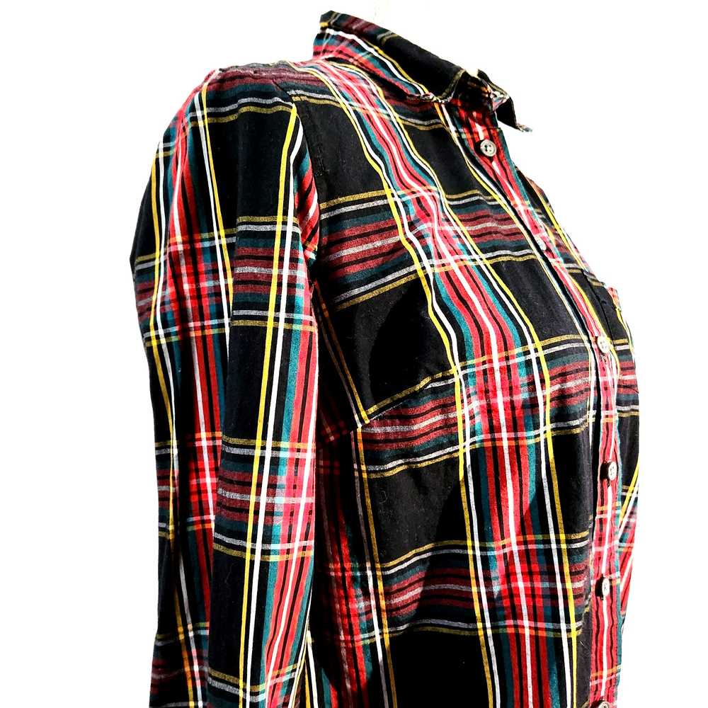 J. Crew Plaid Top Red Yellow Bluegreen on Black S… - image 5