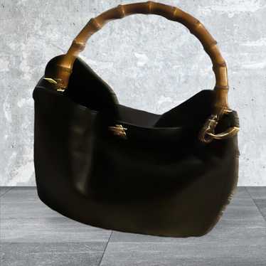 Vintage Gucci Black Leather Diana Bamboo Shoulder… - image 1