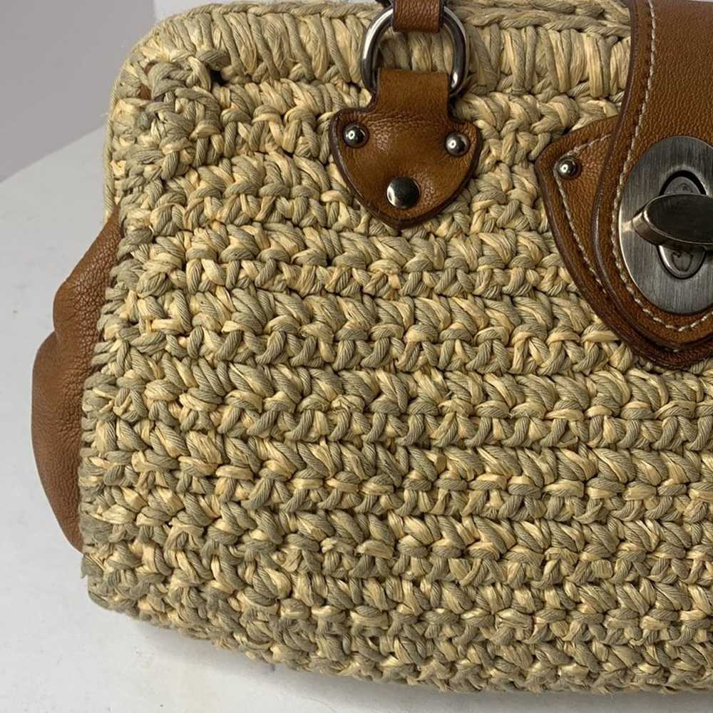 MIU MIU natural woven crochet raffia leather satc… - image 6