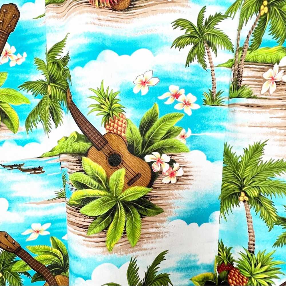 Vintage Hawaiian Print Guitar Palm Trees Hibiscus… - image 2