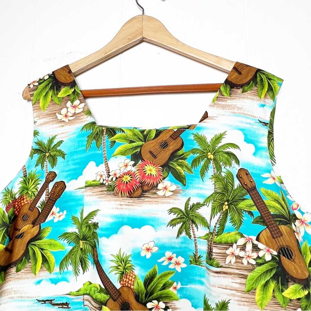 Vintage Hawaiian Print Guitar Palm Trees Hibiscus… - image 4