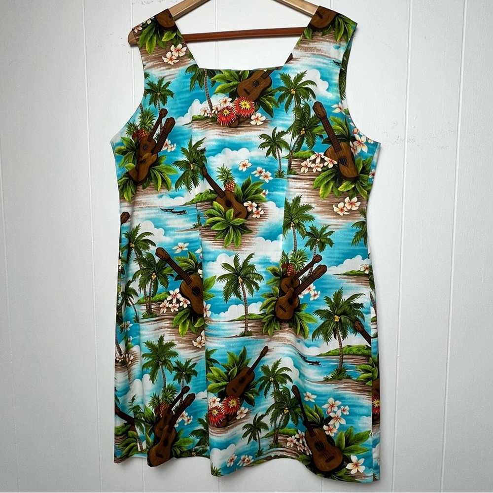 Vintage Hawaiian Print Guitar Palm Trees Hibiscus… - image 9