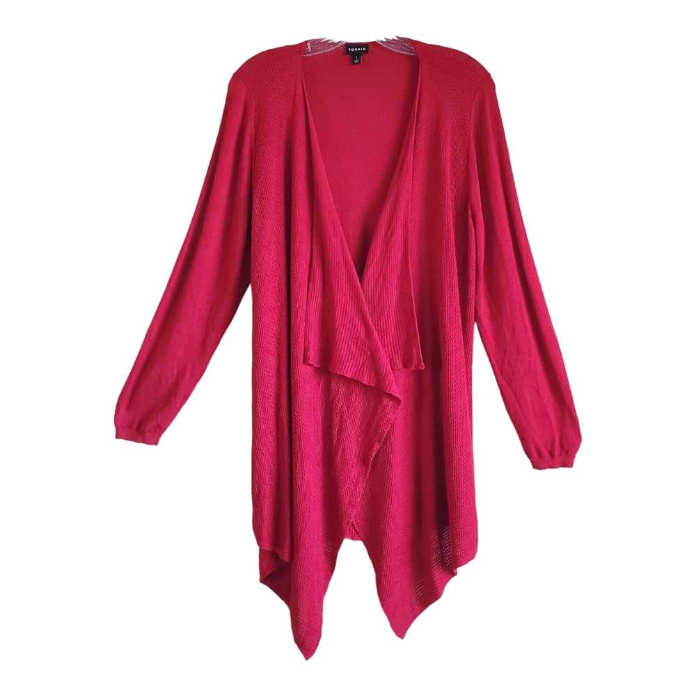 TORRID 1 Women 12 14 Cardigan Sweater Red Waterfa… - image 1