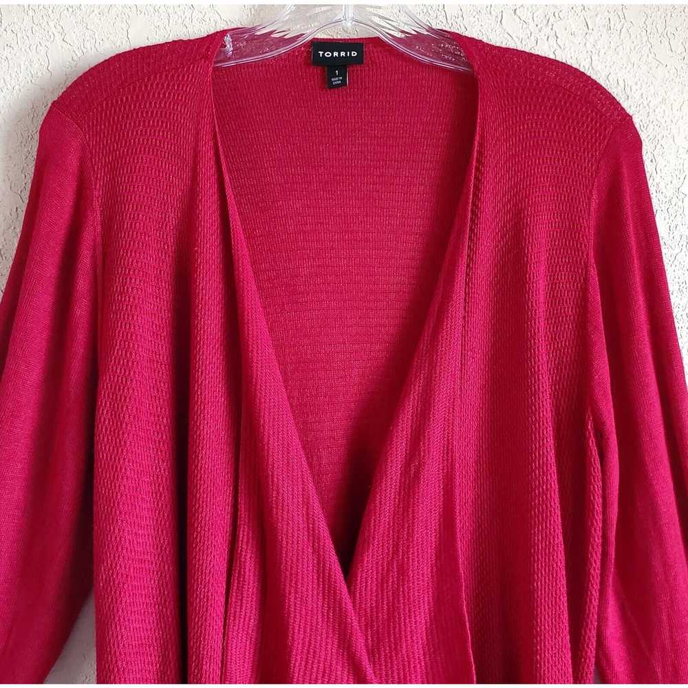 TORRID 1 Women 12 14 Cardigan Sweater Red Waterfa… - image 2