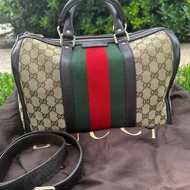 Authentic!! Vintage Gucci GG Web Boston bag Tote … - image 1