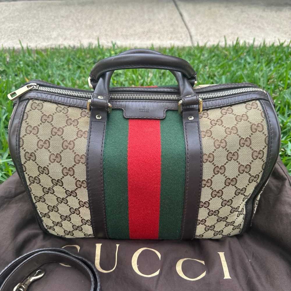 Authentic!! Vintage Gucci GG Web Boston bag Tote … - image 2