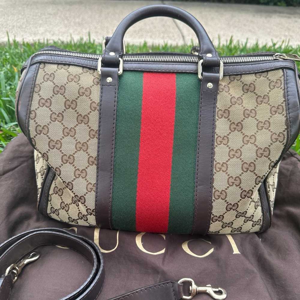 Authentic!! Vintage Gucci GG Web Boston bag Tote … - image 3