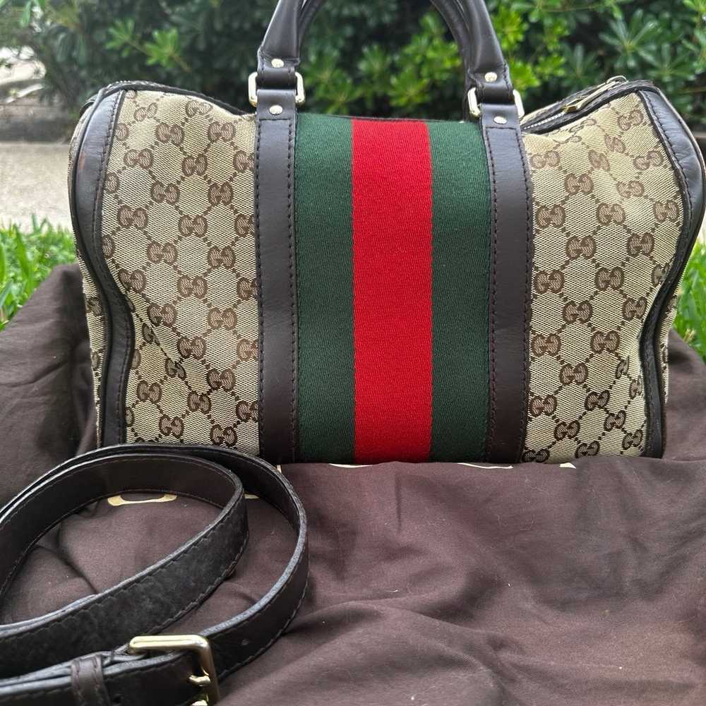 Authentic!! Vintage Gucci GG Web Boston bag Tote … - image 4