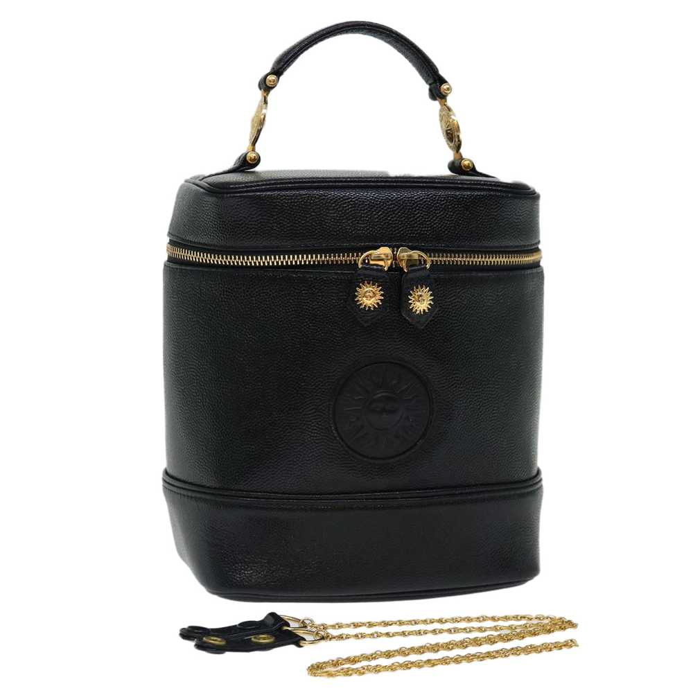 VERSACE Vanity Hand Bag Leather Black Auth am6048 - image 1