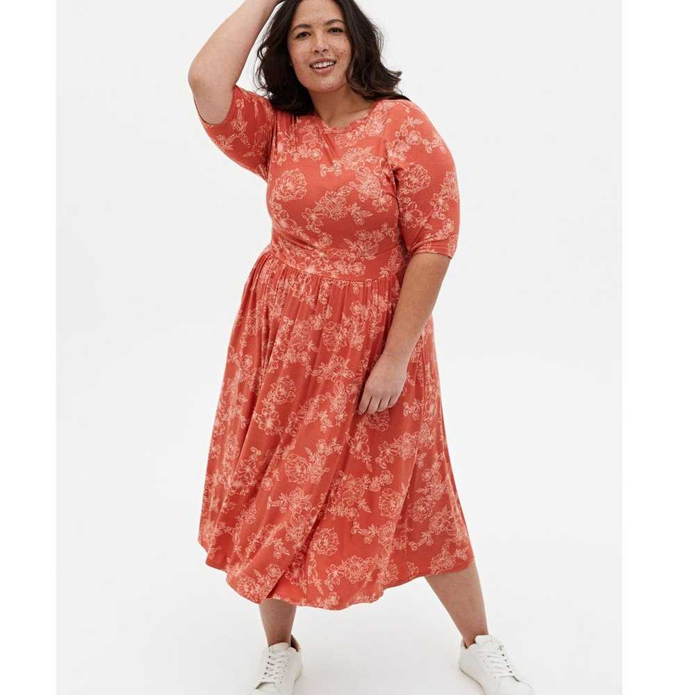 Torrid Super Soft Apricot Floral Skater Midi Dres… - image 2