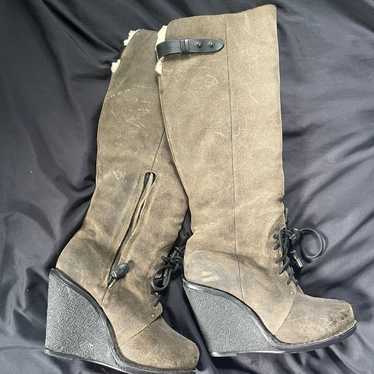 fur lined suede wedge boots