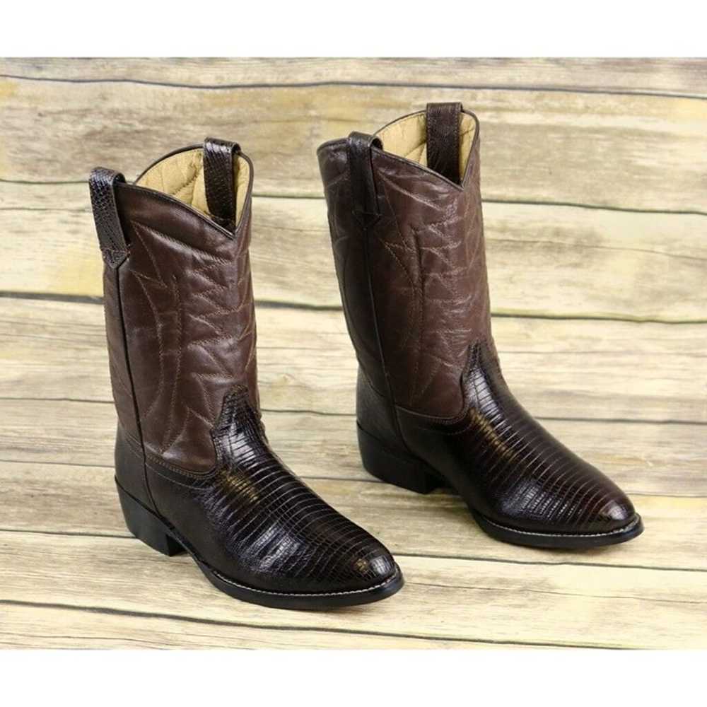 Vintage Womens Western Cowboy Boots Brown Lizard … - image 12