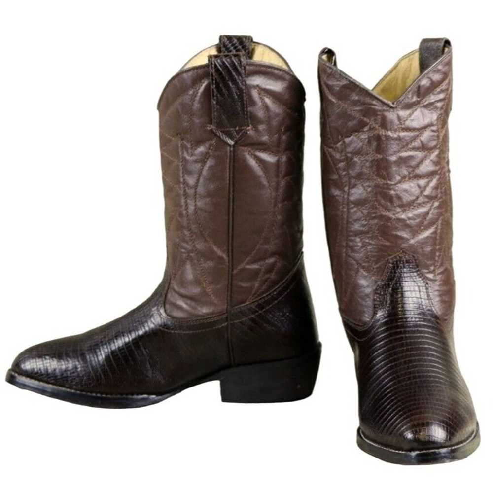 Vintage Womens Western Cowboy Boots Brown Lizard … - image 1