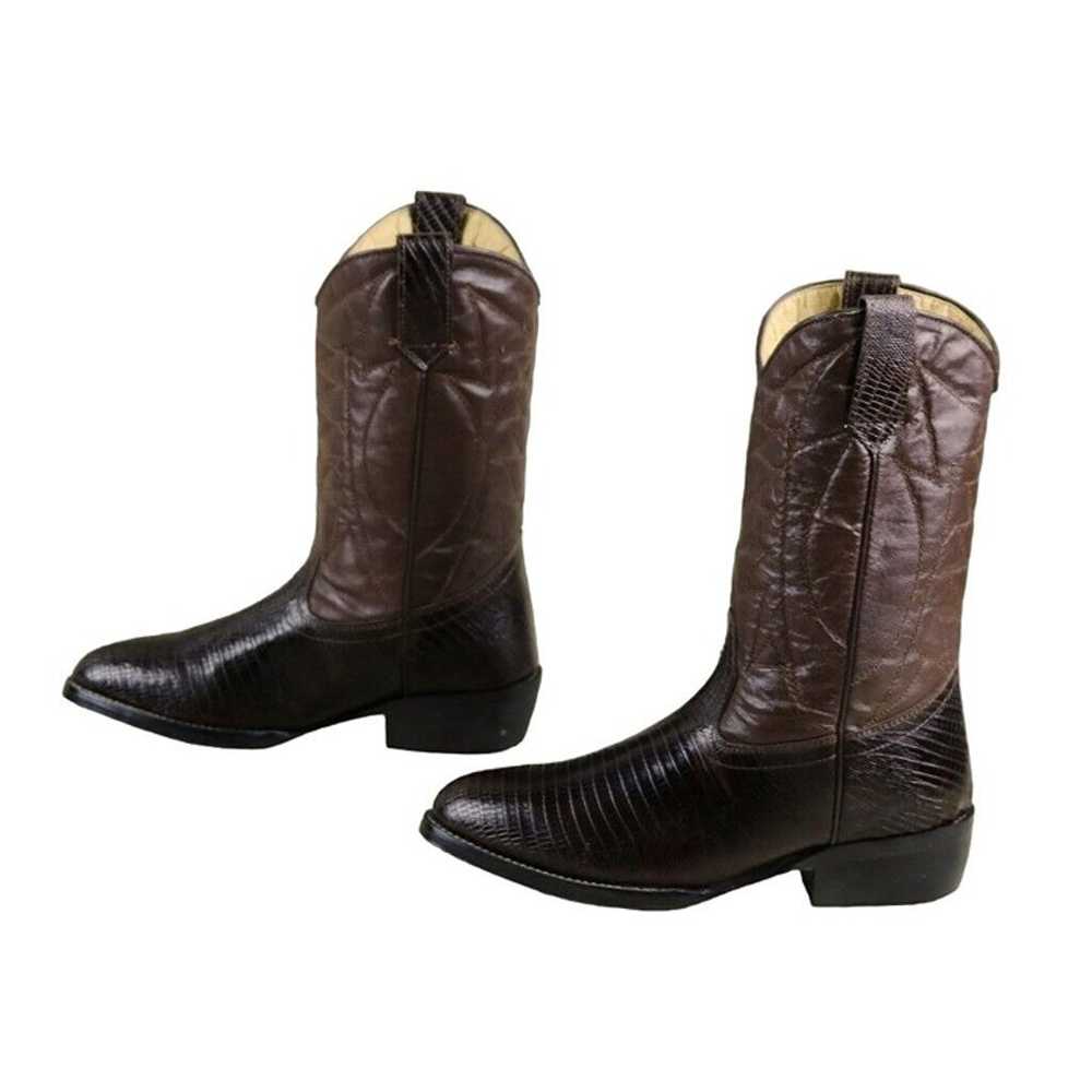 Vintage Womens Western Cowboy Boots Brown Lizard … - image 2