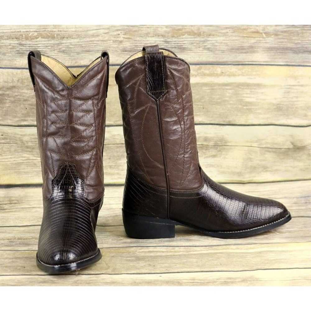 Vintage Womens Western Cowboy Boots Brown Lizard … - image 7