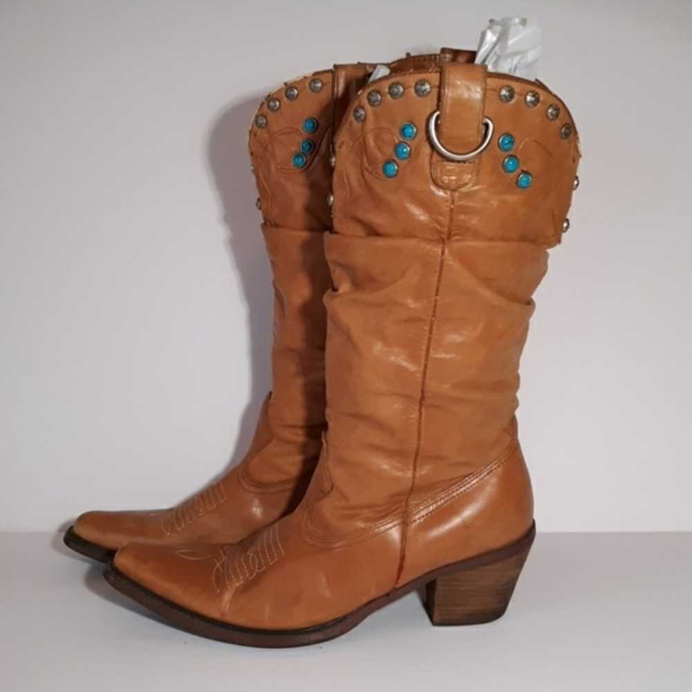 Vintage cowboy boots 8.5 leather Retro - image 2