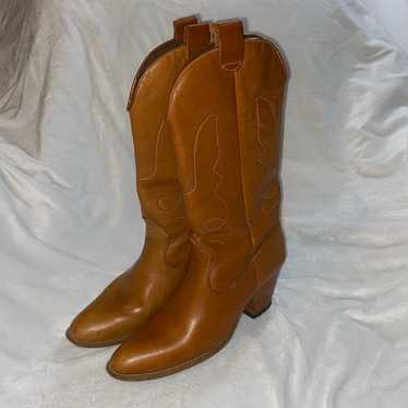 Vintage Western Brown Cowgirl Riding Boots Mid Ca… - image 1