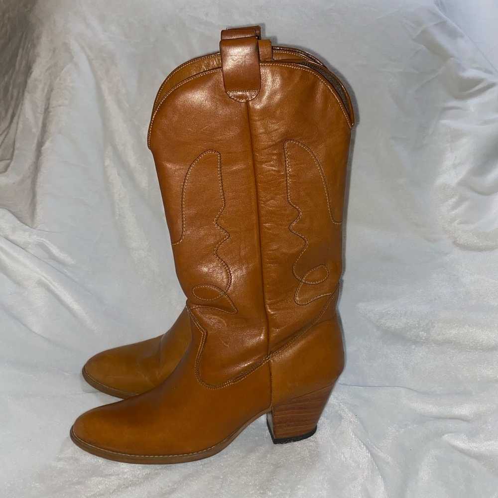 Vintage Western Brown Cowgirl Riding Boots Mid Ca… - image 2