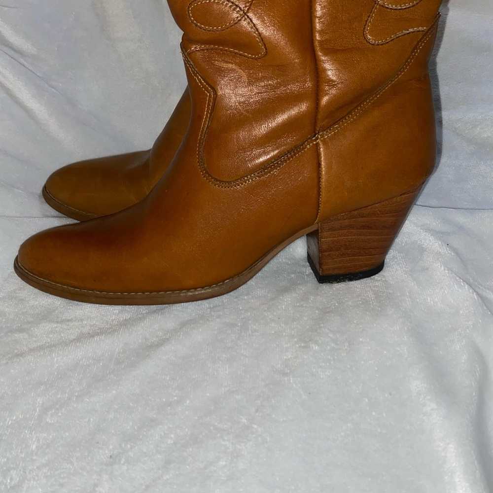 Vintage Western Brown Cowgirl Riding Boots Mid Ca… - image 3