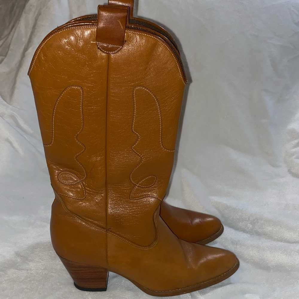 Vintage Western Brown Cowgirl Riding Boots Mid Ca… - image 5