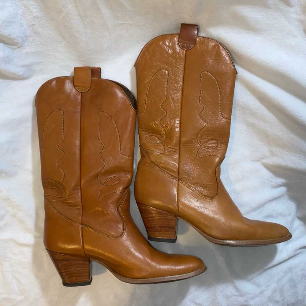 Vintage Western Brown Cowgirl Riding Boots Mid Ca… - image 8