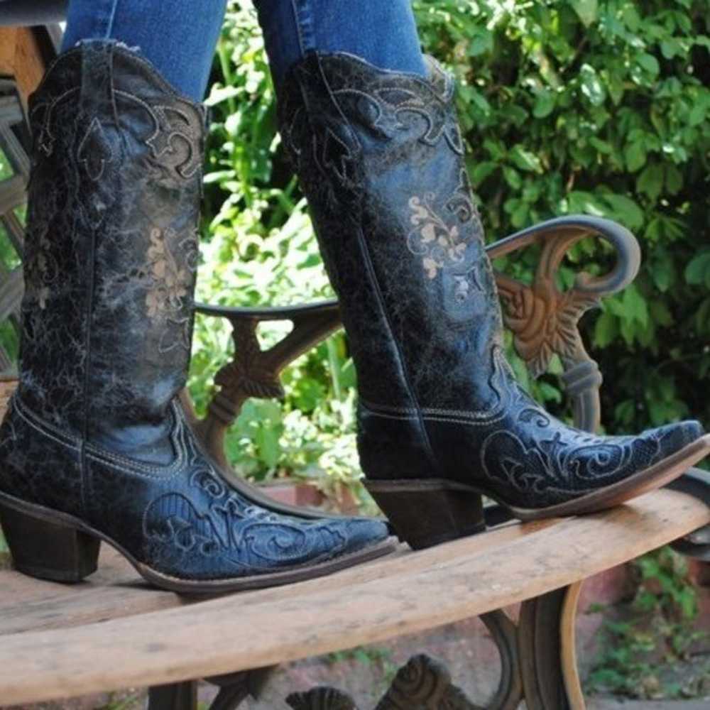 Corral C2108 Black Distressed Embroidered Lizard … - image 1