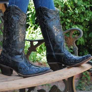 Corral C2108 Black Distressed Embroidered Lizard … - image 1