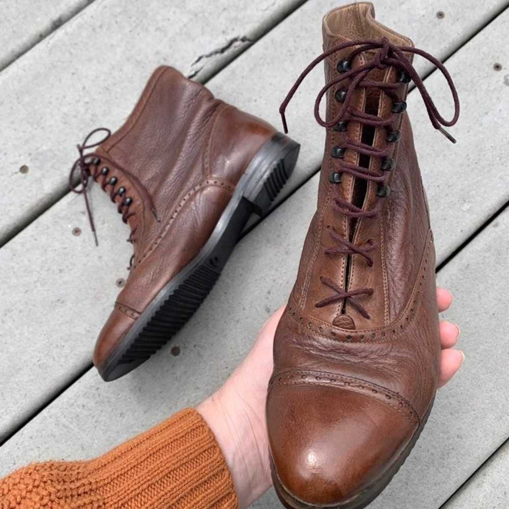 Vintage Brown Leather Lace Up Ankle Boots || West… - image 2