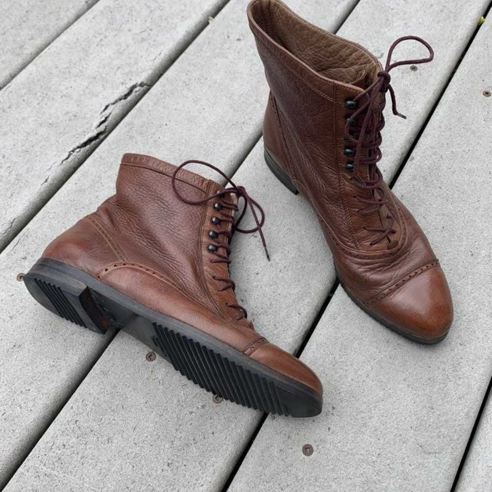 Vintage Brown Leather Lace Up Ankle Boots || West… - image 3