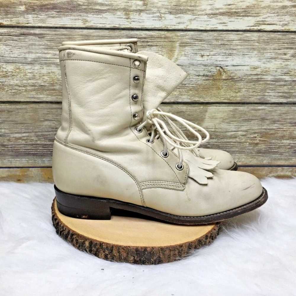 Justin Beige Leather Lace Up Ankle Boots - image 2