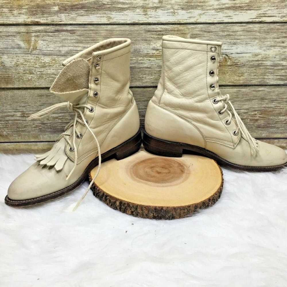 Justin Beige Leather Lace Up Ankle Boots - image 8