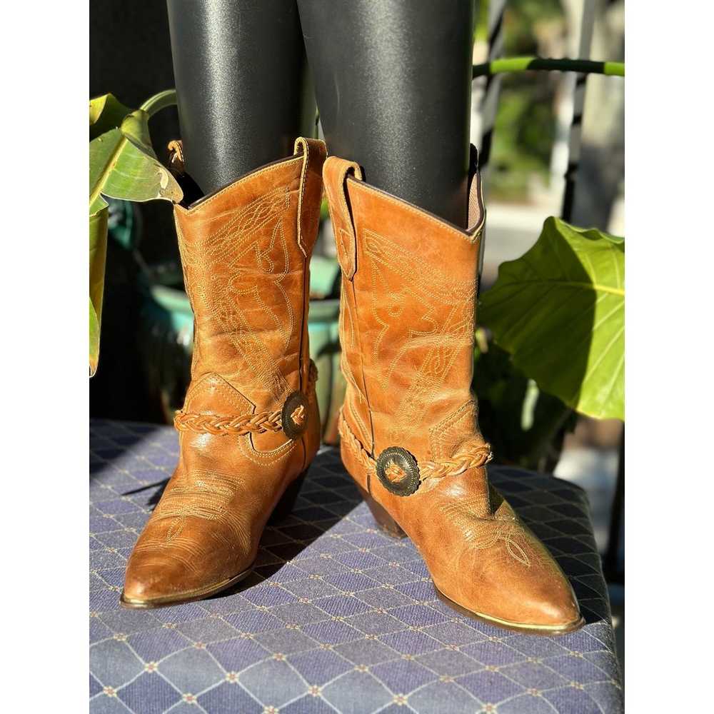 Oak Tree Farms 1966 Women's 8 Brown Leather Cowbo… - image 1