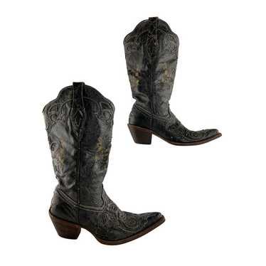 Ladies Corral Vintage Black Leather Distressed We… - image 1