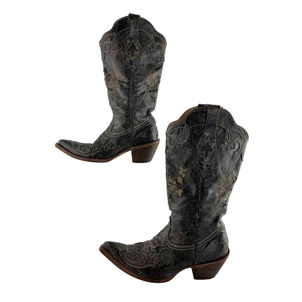 Ladies Corral Vintage Black Leather Distressed We… - image 2