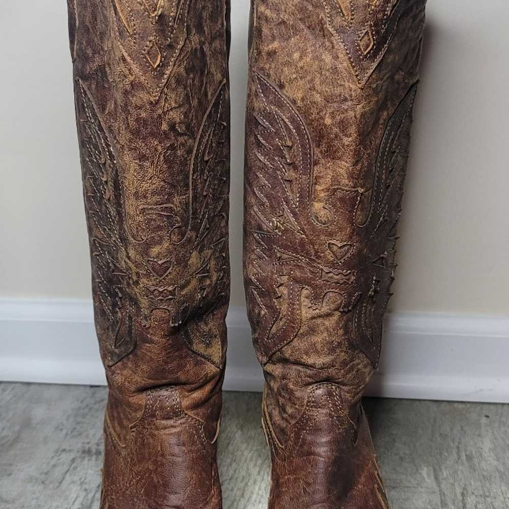 CORRAL LADIES VINTAGE BROWN ON BROWN TALL EAGLE O… - image 2